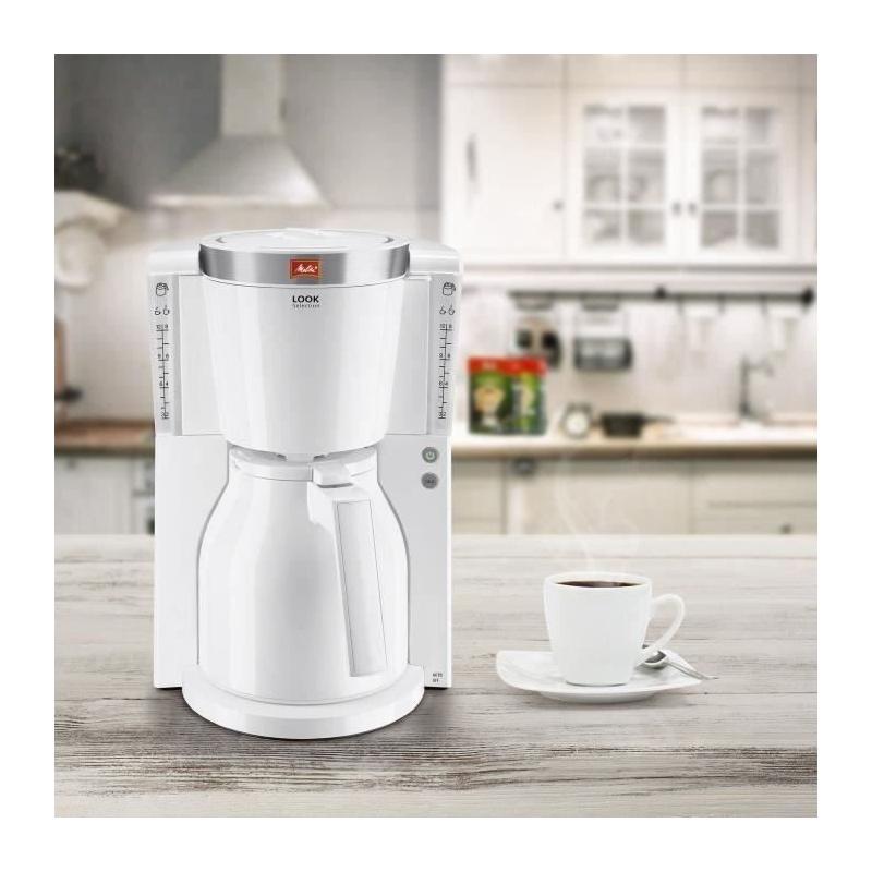 Cafetière filtre MELITTA Look IV Therm Selection 1011-11 Blanc/Acier Brossé - 12 tasses