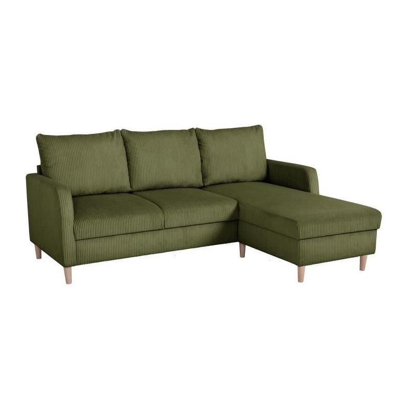 Canapé d'angle fixe 3 places CHIPY - Tissu Lincoln Kaki