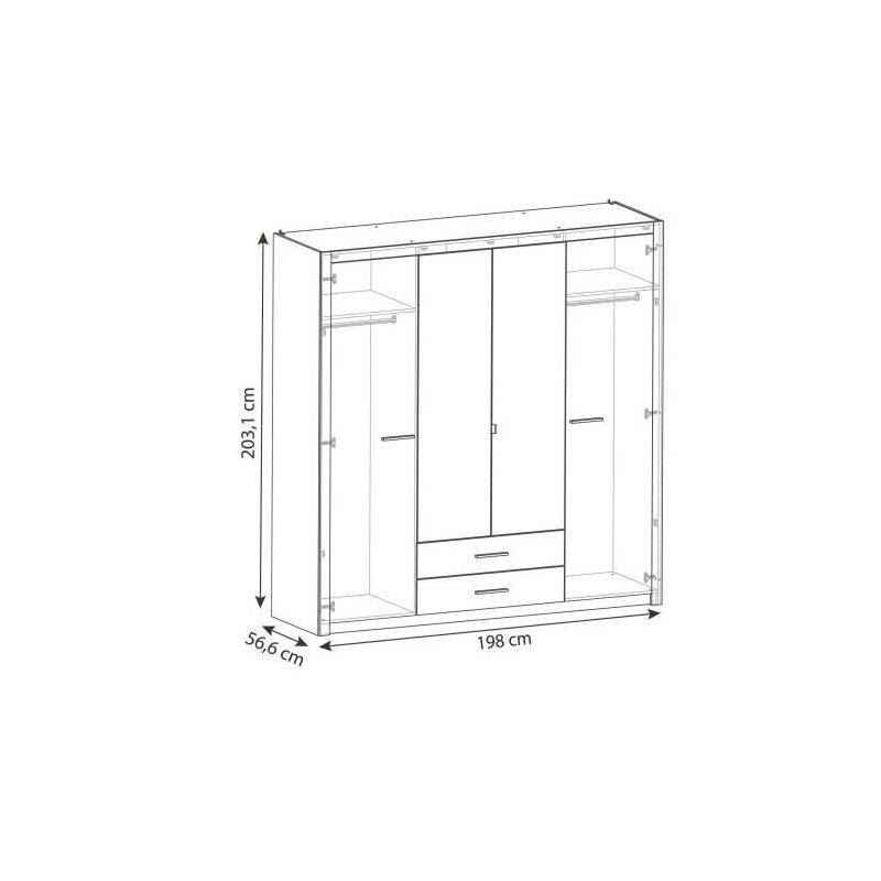 Armoire Chene Kronberg - 4 portes et 2 tiroirs - 203,1 cm
