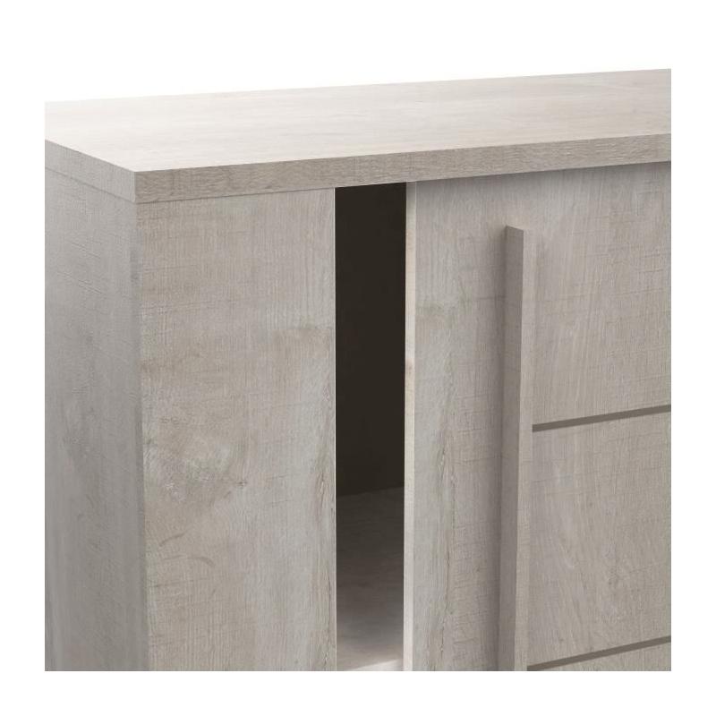 Enfilade ANTIBES 2 portes coulissantes + 3 tiroirs - Chene champagne et béton beige
