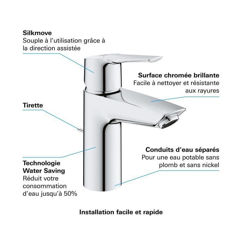 Mitigeur Lavabo GROHE QUICKFIX Start - Chrome - Installation facile & économie d'eau