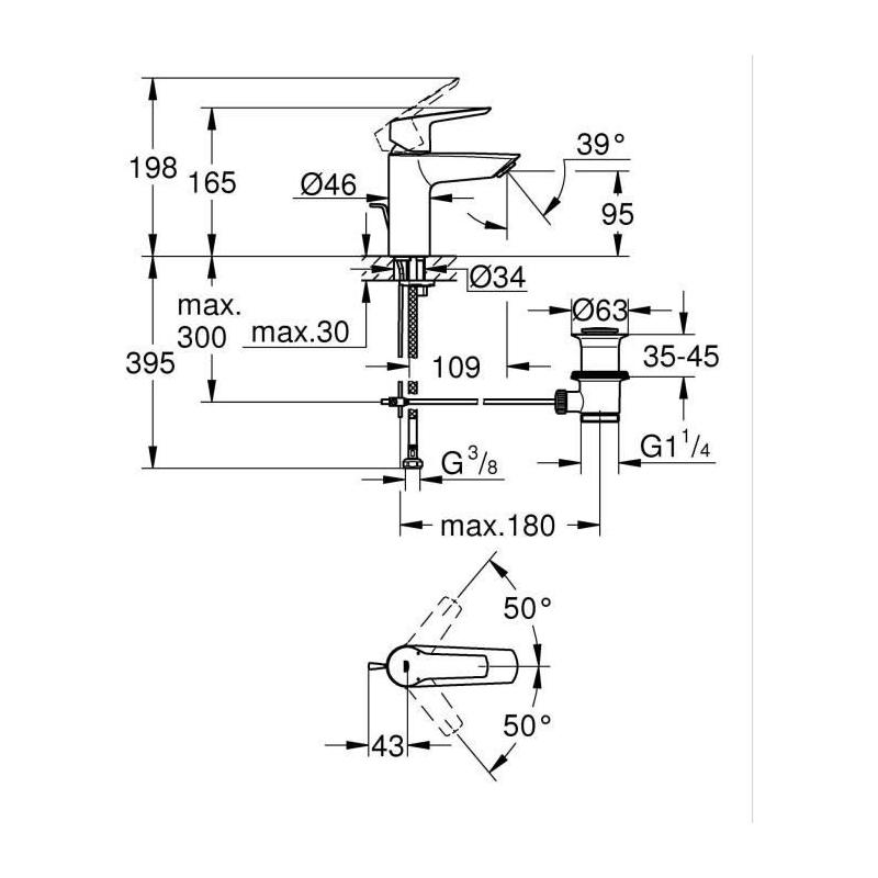 Mitigeur lavabo monocommande GROHE Start Noir mat - Taille S - Économie d'eau