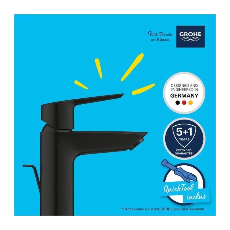Mitigeur lavabo monocommande GROHE Start Noir mat - Taille S - Économie d'eau