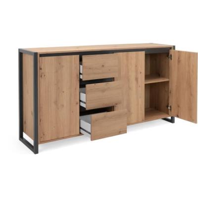 Buffet DENVER 3 portes 3 tiroirs - Chene artisan / Anthracite