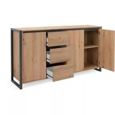 Buffet DENVER 3 portes 3 tiroirs - Chene artisan / Anthracite