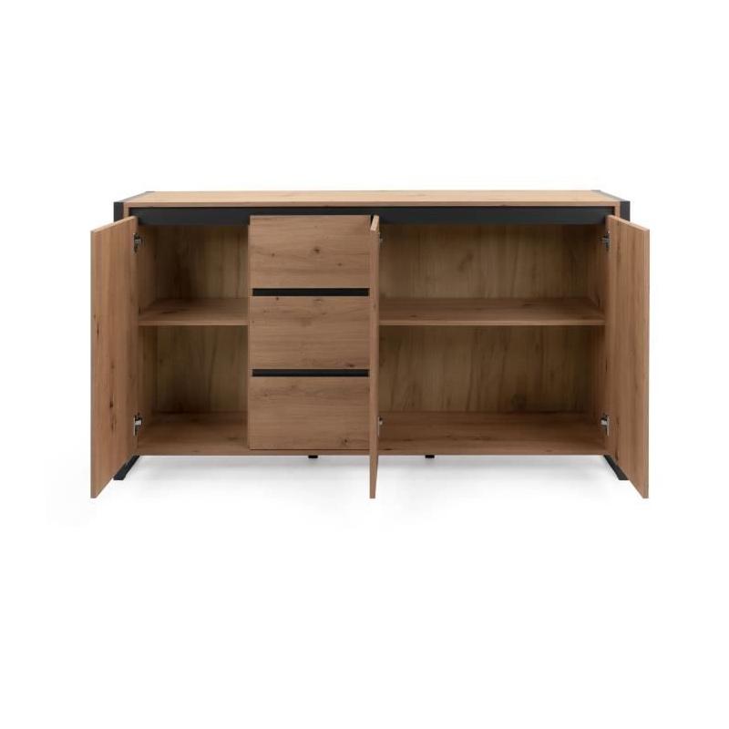 Buffet DENVER 3 portes 3 tiroirs - Chene artisan / Anthracite