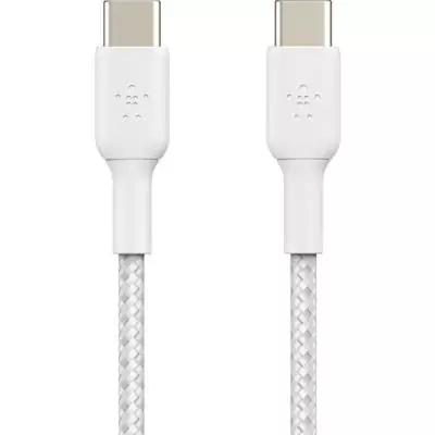 Câble tressé - BELKIN - USB-C vers USB-C - 2 m - Blanc Câble tressé - BELKIN - USB-C vers USB-C - 2 m - Blanc