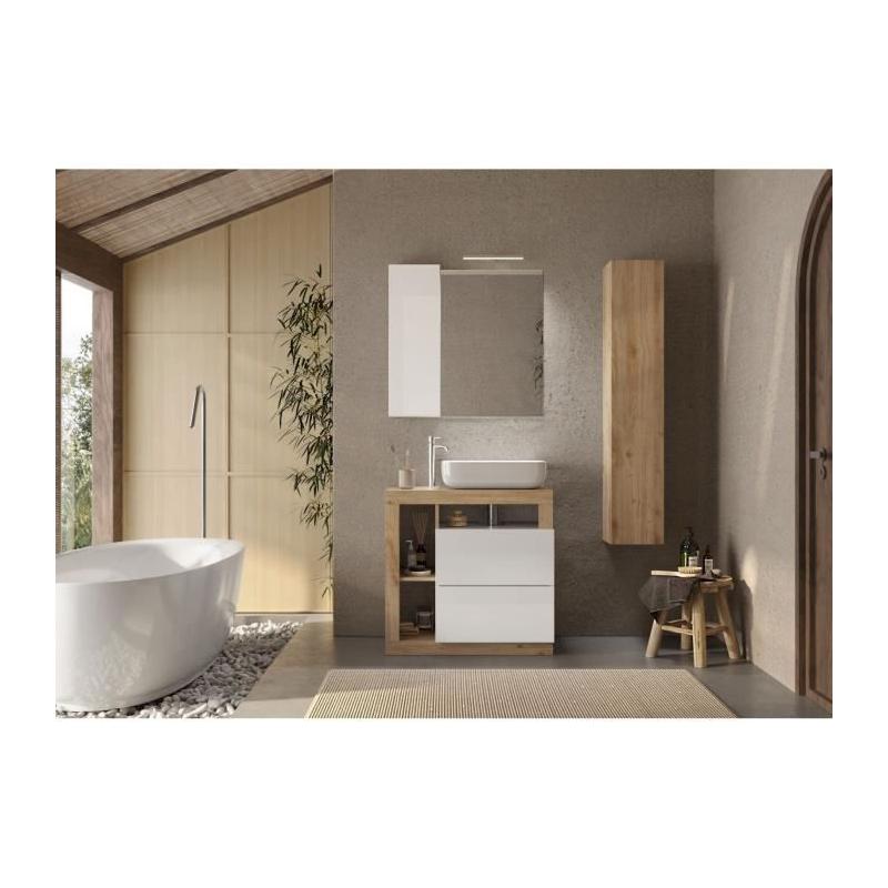 Ensemble Salle de Bain HAMBOURG L78 - Chêne clair et Blanc