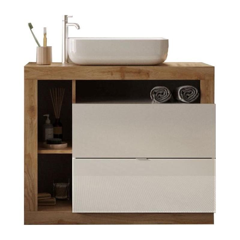 Ensemble Salle de Bain HAMBOURG L78 - Chêne clair et Blanc