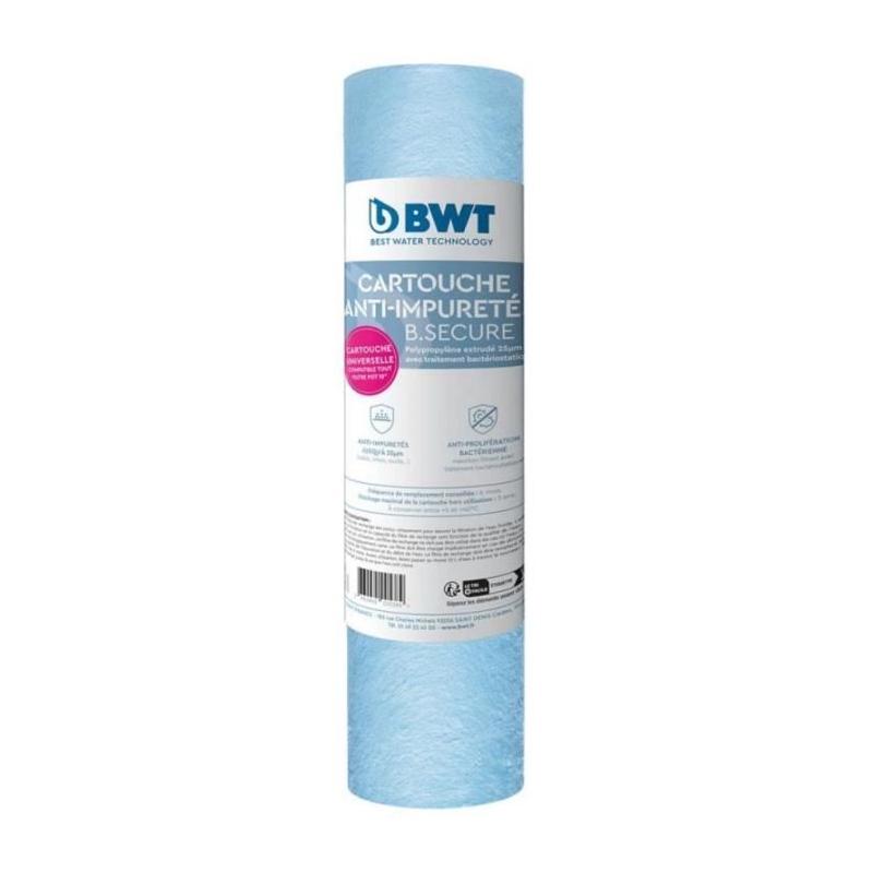 Cartouche filtrante BWT B.SECURE - Anti-impuretés 25µm - Antibactérie - Compatible tous filtres 10