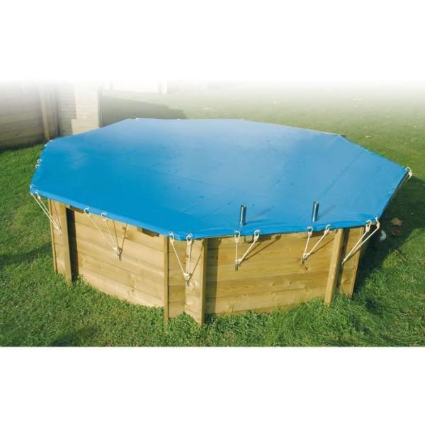 Bâche d'hiver et de sécurité pour piscine bois UBBINK Octogonale 300x490 - Bleue - Epaisseur 550gr