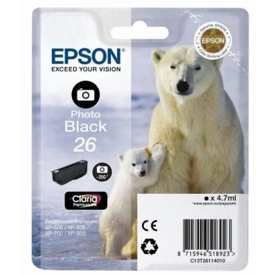 Cartouche d'encre EPSON T2611 Noir photo - Ours Polaire | Imprimante - Longueur: 11cm, Largeur: 14cm, Hauteur: 3cm