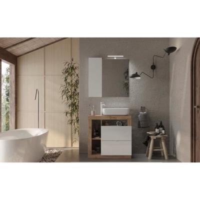 Ensemble Meuble salle de bain HAMBOURG L78 - Design épuré - Chêne clair et blanc