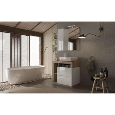 Ensemble Meuble salle de bain HAMBOURG L78 - Design épuré - Chêne clair et blanc