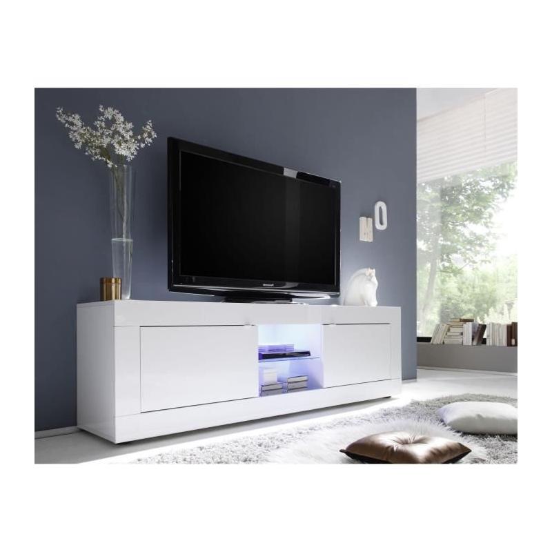 Meuble TV BASICO Blanc laqué brillant - 180 x 43 x 56 cm