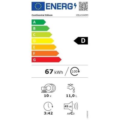 Lave-vaisselle encastrable 10 couverts Continental Edison - Blanc