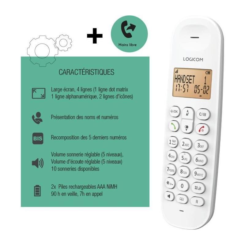 Téléphone fixe sans fil LOGICOM DECT ILOA 150 SOLO - Blanc - Compact et pratique