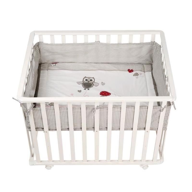 Parc Bébé 100x75 cm + Tapis Chouette + Roues - ROBA, Bois Blanc