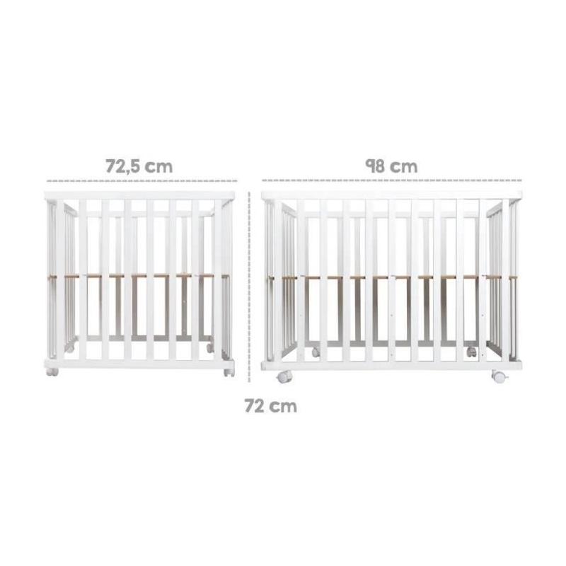 Parc Bébé 100x75 cm + Tapis Chouette + Roues - ROBA, Bois Blanc