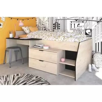 Lit Combiné enfant PARISOT Kim - Chene Jackson et Noir - 90x190/200 cm - Made in France
