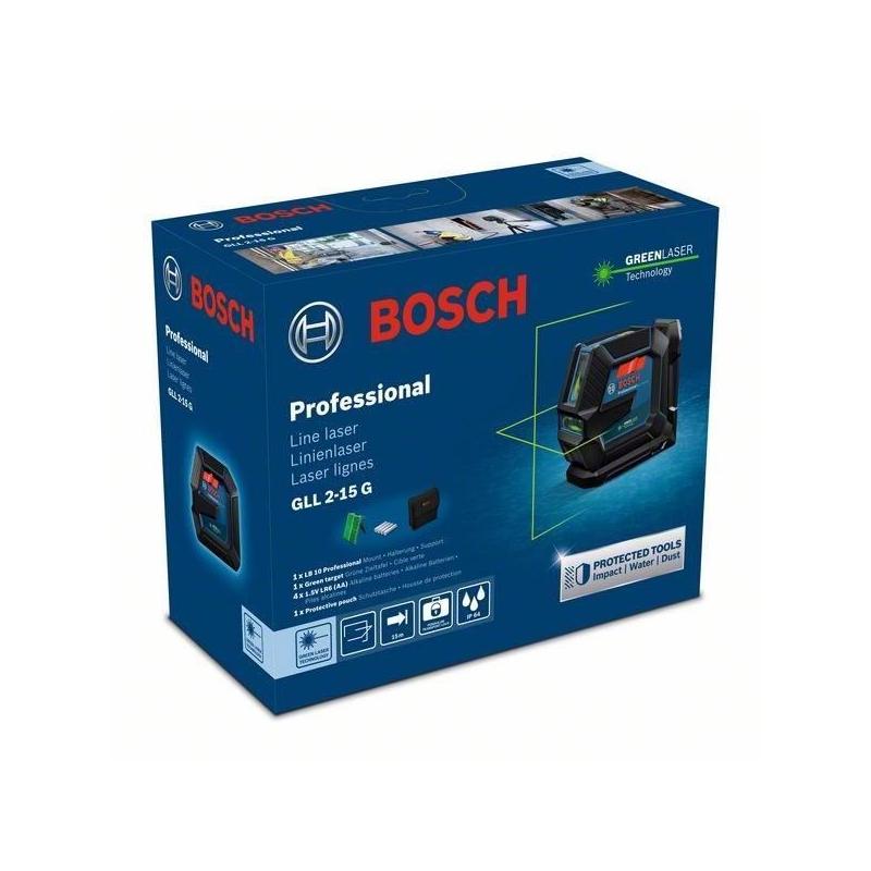 Niveau laser vert Bosch GLL 2-15 G avec support LB 10