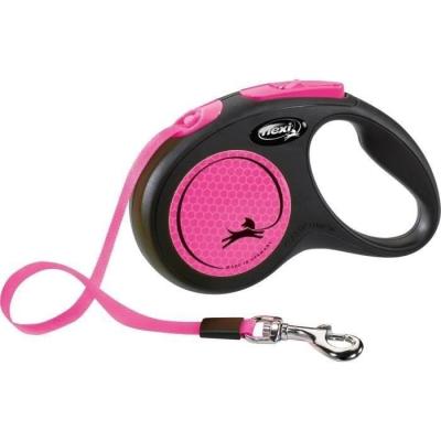 Laisse sangle TRIXIE flexi New NEON - Taille S - 5m - Rose fluo - Pratique et flashy