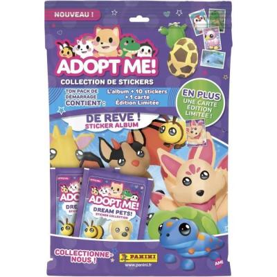 Pack de démarrage PANINI - Adopt Me! Roblox - Contient un album, 2 pochettes, 1 carte édition limitée et 10 stickers