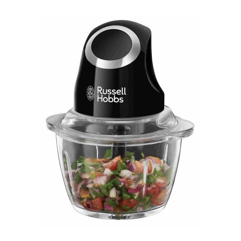 Mini Hachoir RUSSELL HOBBS Desire 24662-56 - Puissant 200W - Bol en verre 1 L - Lames inox - Noir mat