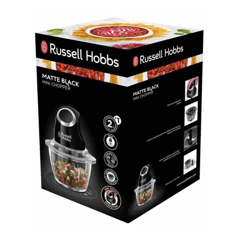 Mini Hachoir RUSSELL HOBBS Desire 24662-56 - Puissant 200W - Bol en verre 1 L - Lames inox - Noir mat