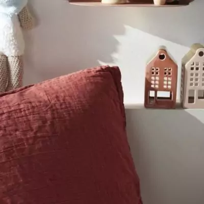 Parure de lit en gaze de coton unie Terracotta - TODAY