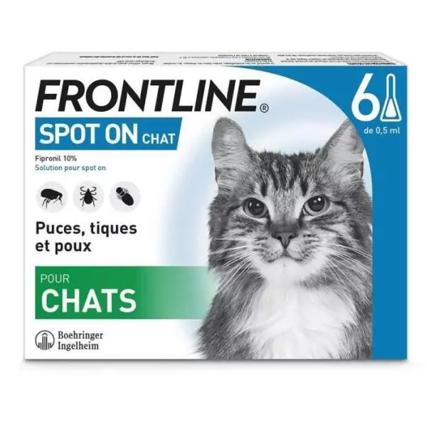 Frontline Spot On chat - Anti-puces anti-tiques pour chat - 6 pipettes