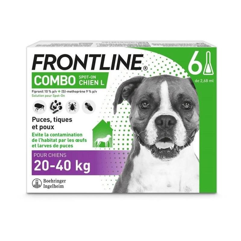 Protégez votre chien de 20 à 40 kg avec FRONTLINE 6 Pipettes Combo - Anti puces, tiques et poux