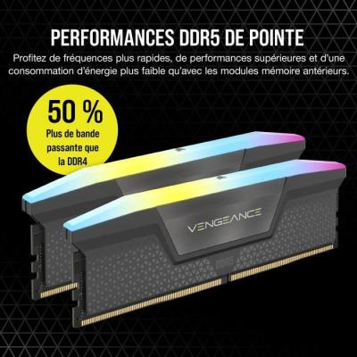 Mémoire RAM CORSAIR Vengeance RGB DDR5 64Go (2x32Go) 6000MHz - Gris