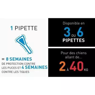Protégez votre chien de 20 à 40 kg contre les puces, tiques et poux - Frontline 6 pipettes