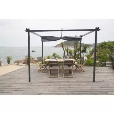 Pergola KIBA avec toit déroulant - Gris - 3 x 3 m : Facile à monter Pergola KIBA avec toit déroulant - Gris - 3 x 3 m : Facile à monter