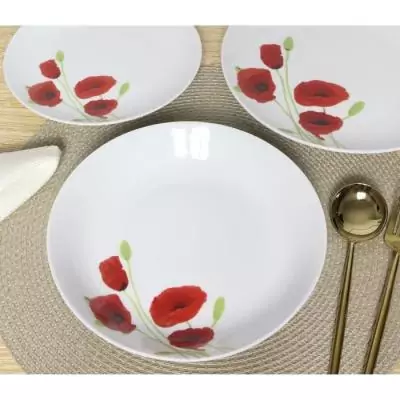 Service de Table 18 pièces Porcelaine Coquelicot rouge et blanc