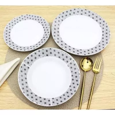 Ensemble Porcelaine Formes Géométriques Noir & Blanc - 18 Pièces