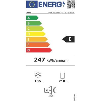Réfrigérateur combiné BEKO B3RCNE364HDS - Froid ventilé - Classe E