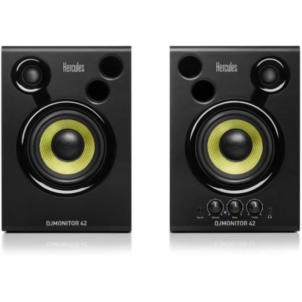 HERCULES DJMONITOR 42 - Enceintes de monitoring actives - 2 x 20W RMS - Woofer de 4'' - Caisson en bois MDF 9mm - Noir