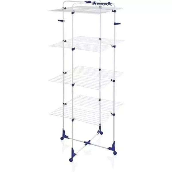 Séchoir a linge Leifheit 450 Classic 81456, étendoir a linge avec 45m d'étendage et cadres rabattables, tour a 4 niveaux, bla