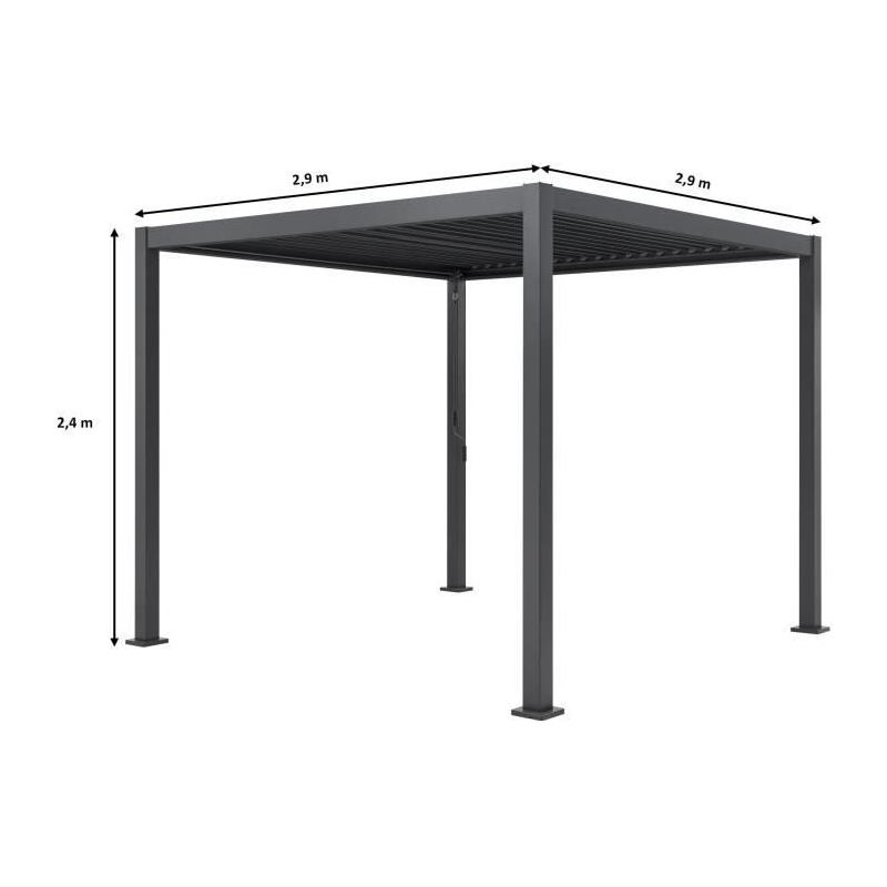 Pergola bioclimatique GAYA - Aluminium/acier - 290x290xH240 cm - Gris