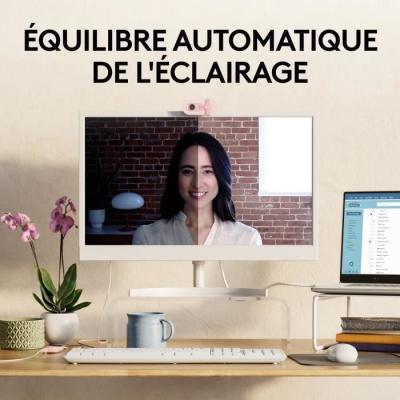 Webcam Logitech Brio 100 Full HD Rose avec Confidentialité et Correction Automatique