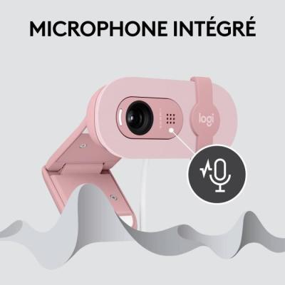 Webcam Logitech Brio 100 Full HD Rose avec Confidentialité et Correction Automatique