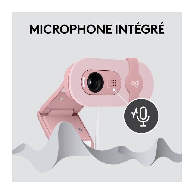 Webcam Logitech Brio 100 Full HD Rose avec Confidentialité et Correction Automatique
