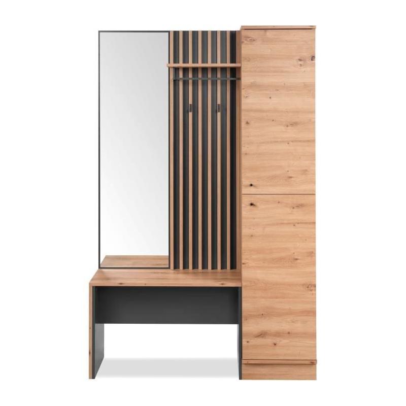 Vestiaire avec miroir MEDAN 42B - Anthracite/Chêne artisan - 122 x 190 x 37 cm