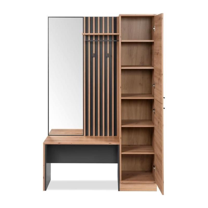 Vestiaire avec miroir MEDAN 42B - Anthracite/Chêne artisan - 122 x 190 x 37 cm