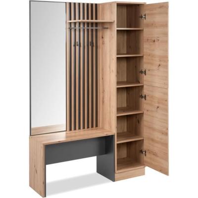 Vestiaire avec miroir MEDAN 42B - Anthracite/Chêne artisan - 122 x 190 x 37 cm
