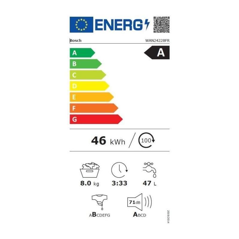 Lave-linge hublot BOSCH SER4 WAN24228FR - 8 kg - Induction - Vapeur - Blanc