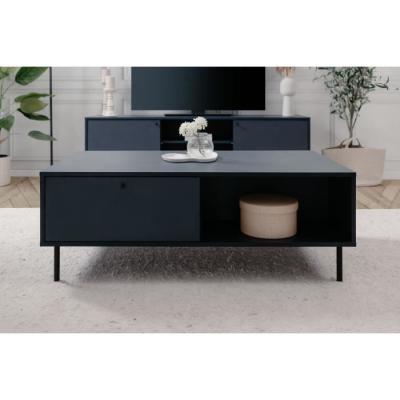 Table basse CARACAS 55A: Bleu marine - 2 tiroirs, 2 niches - 110 x 40 x 60 cm