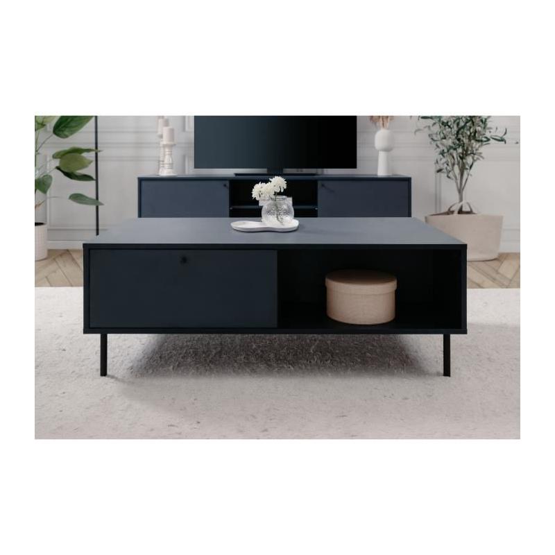 Table basse CARACAS 55A: Bleu marine - 2 tiroirs, 2 niches - 110 x 40 x 60 cm